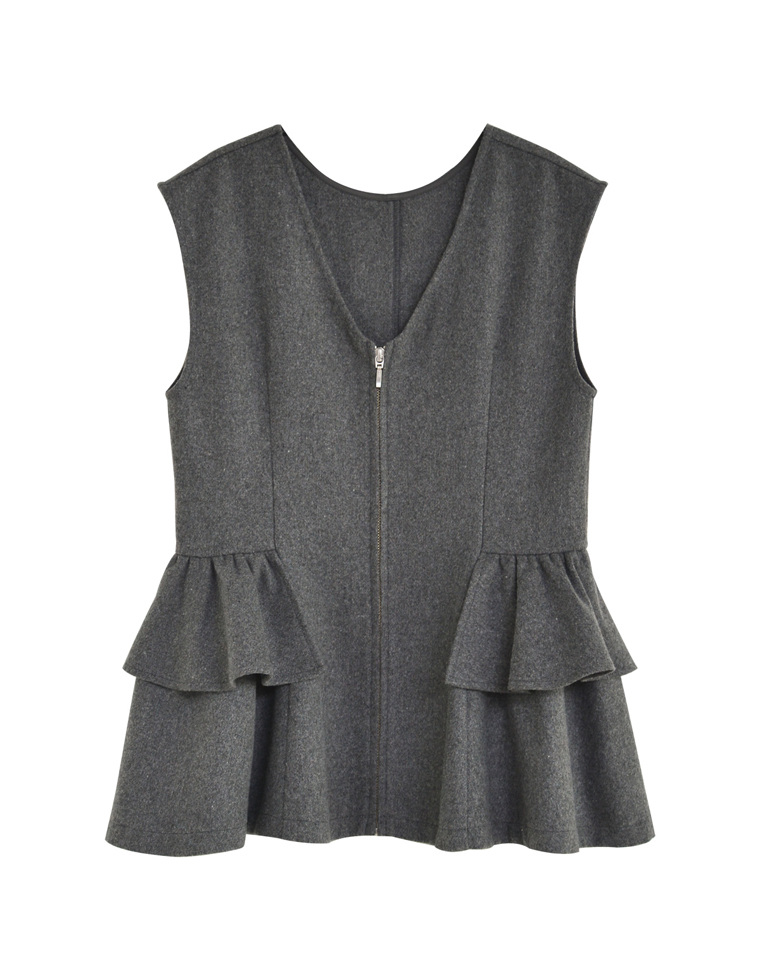 ウールライクフロントジップペプラムベスト