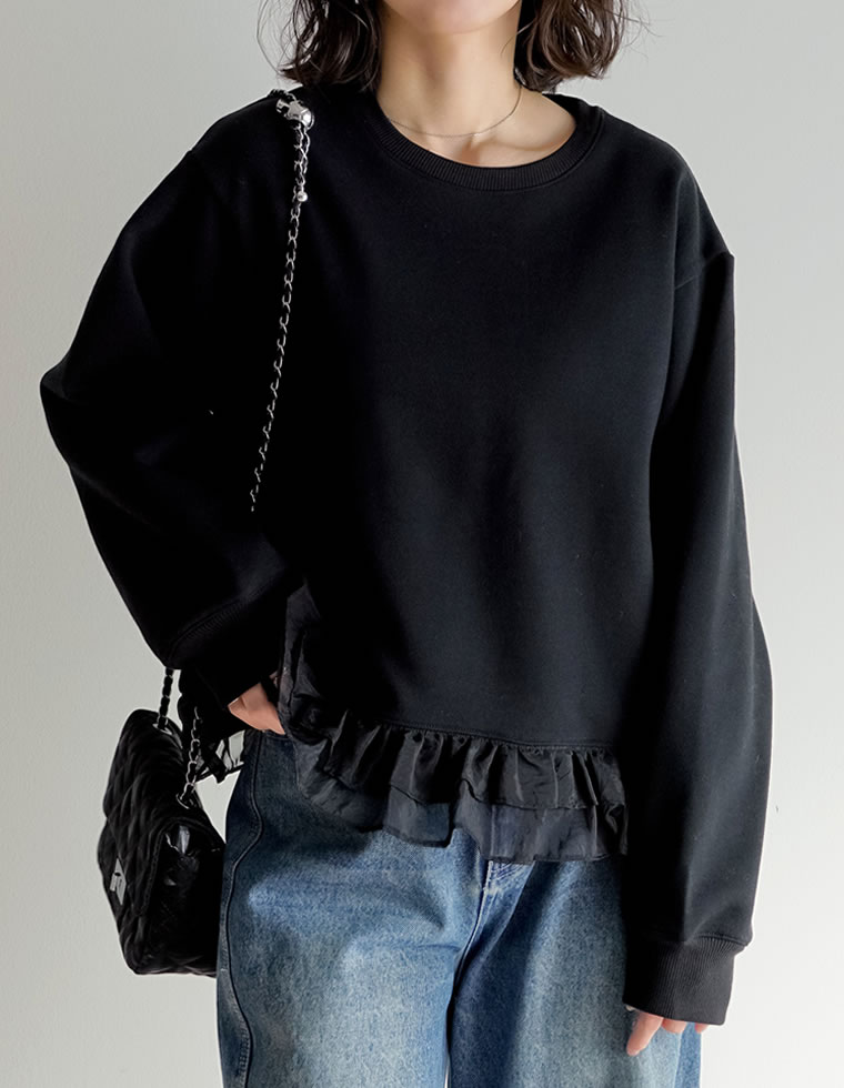 hyke スウェット　カットオフ　トップス　裏起毛 トレーナー 裏起毛 胸ロゴ刺繍 クルーネック トップス プルオーバー