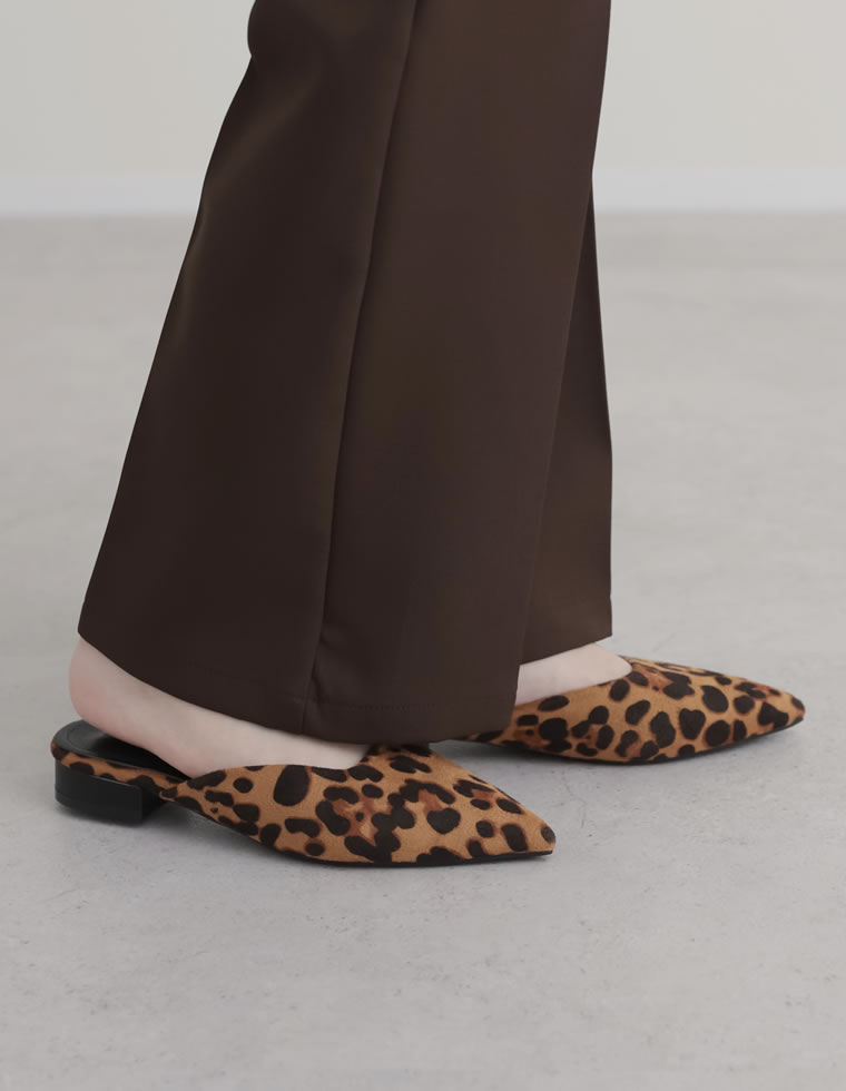 ミュール パンプス ヒール2cm レディース ブラック レオパード S/M/L/LL シューズ 靴 ポインテッドトゥ 秋冬 | Re:EDIT | 02