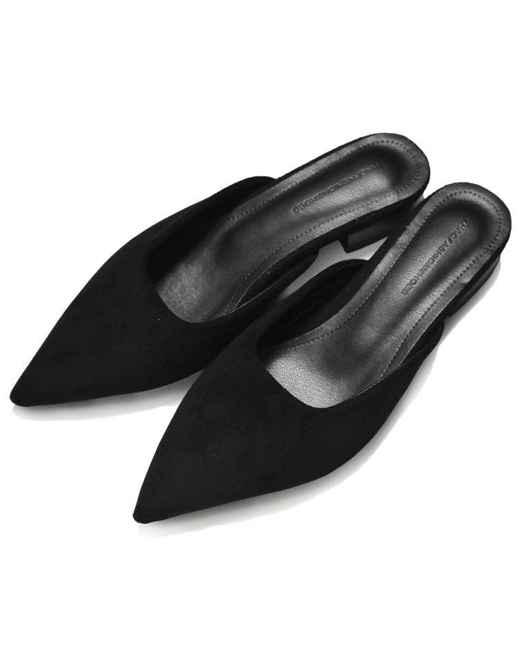 ポインテッドトゥローヒールミュール