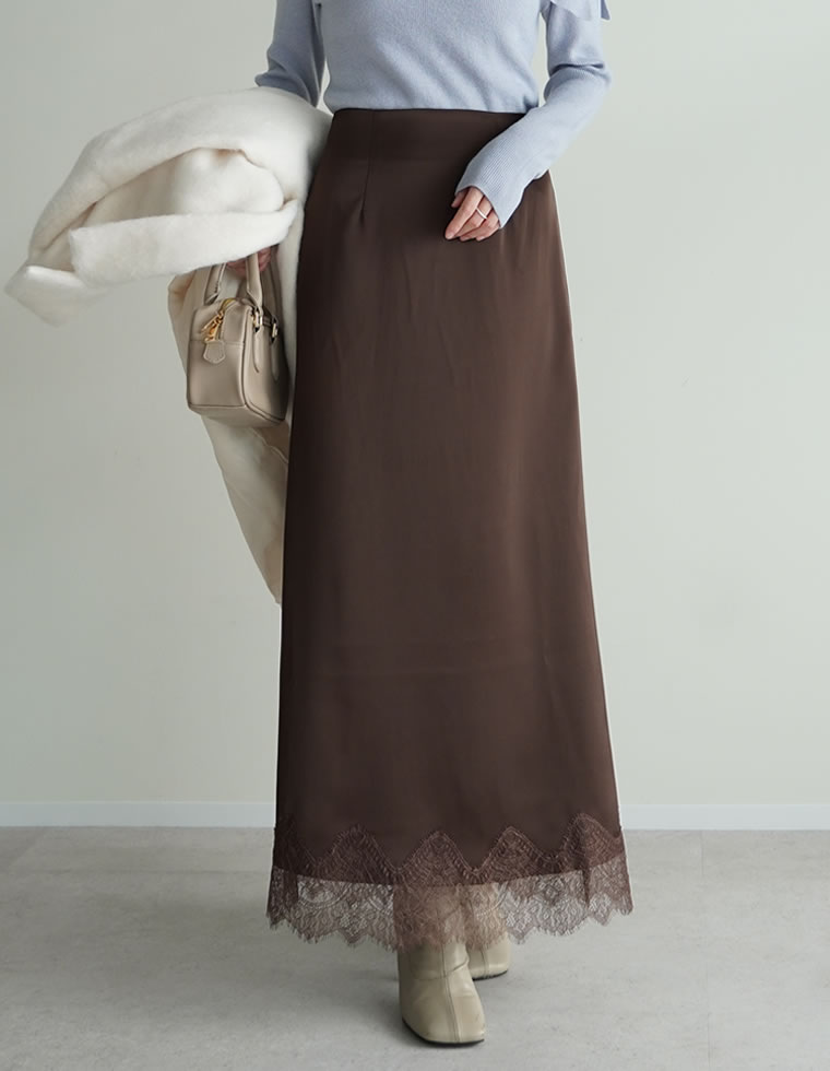 Re:EDIT（リエディ） スカート ロング レディース 2色 低身長 サテン