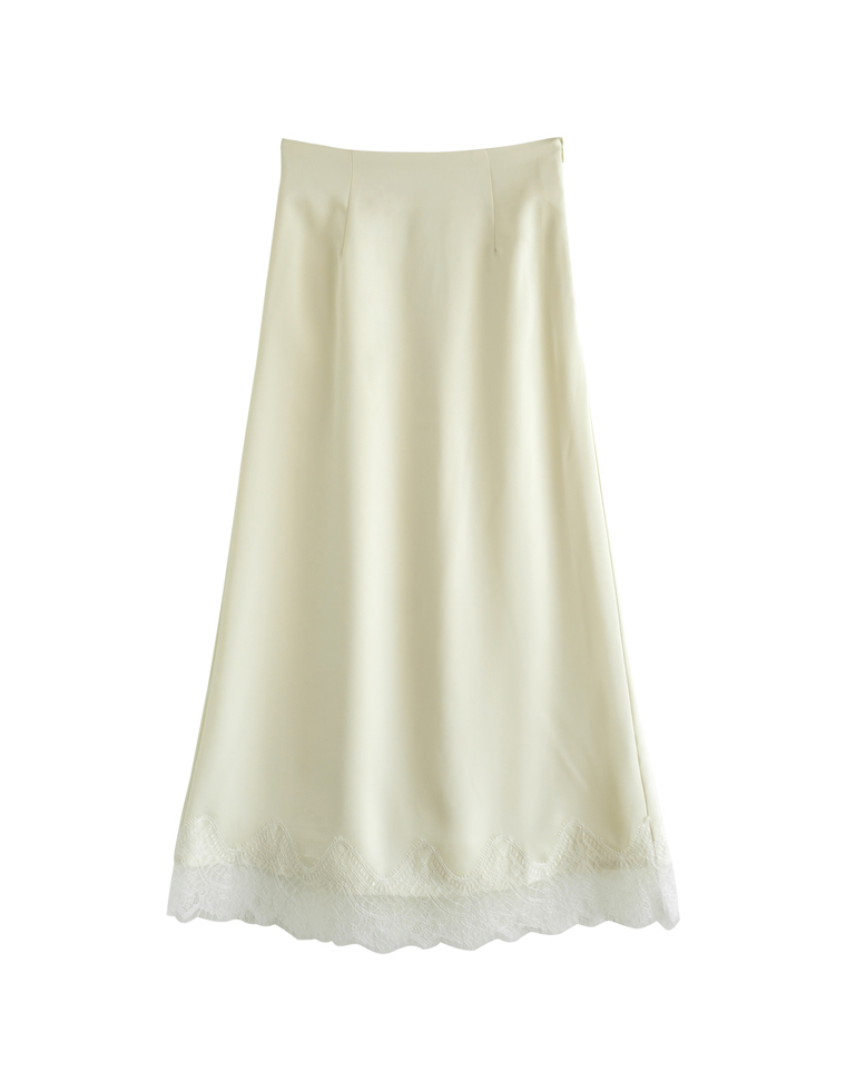 サテンレースマキシナロースカート