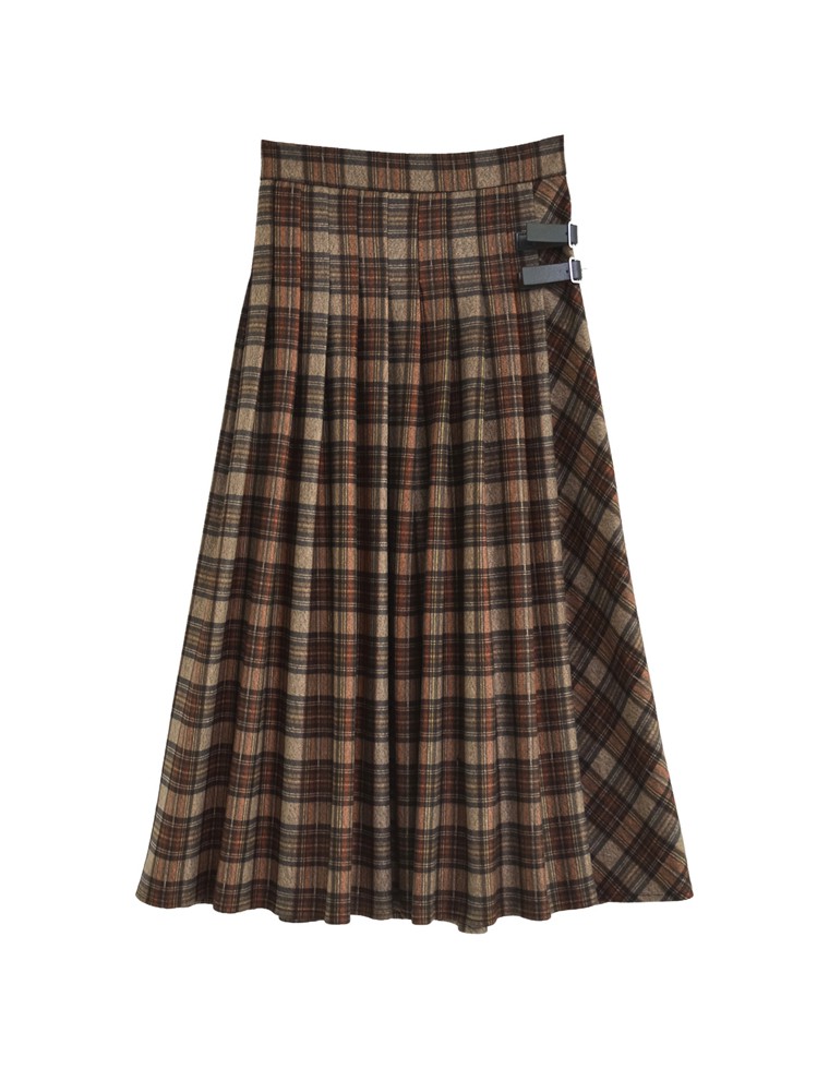 サイドベルトチェック柄プリーツスカート