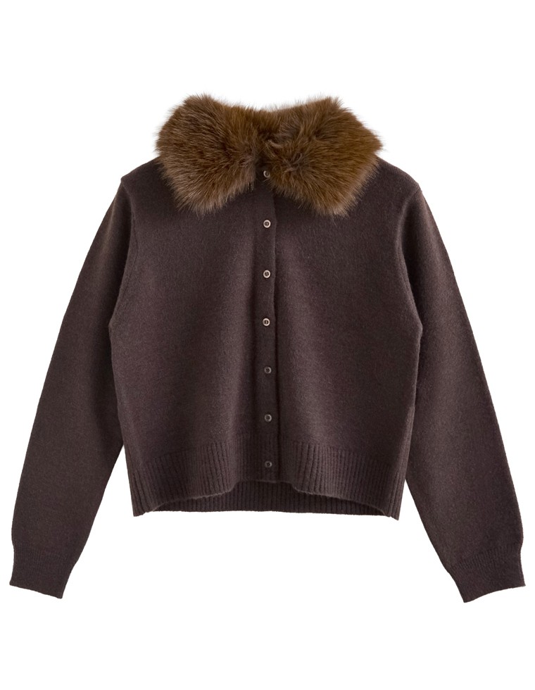 襟ファーニットカーディガン