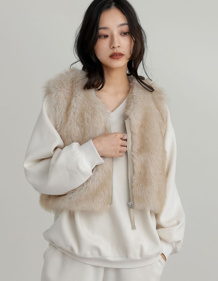 ベスト ジレ ショート丈 レディース 3色 M/L ファーベスト フェイク