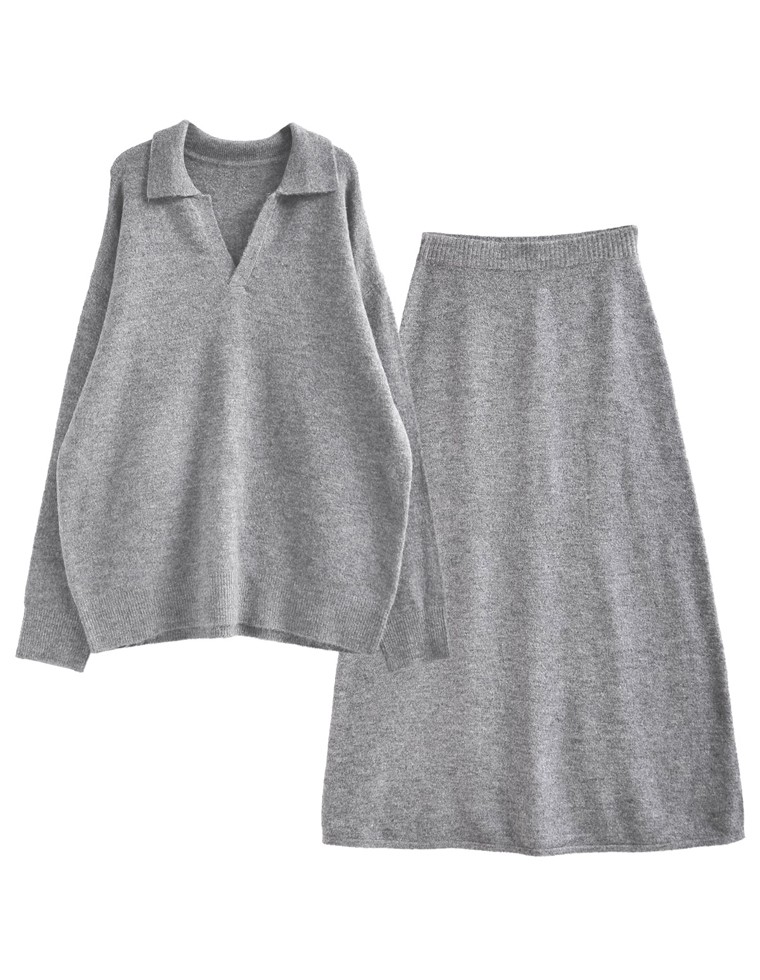 カシミヤタッチスキッパーニット×スカート