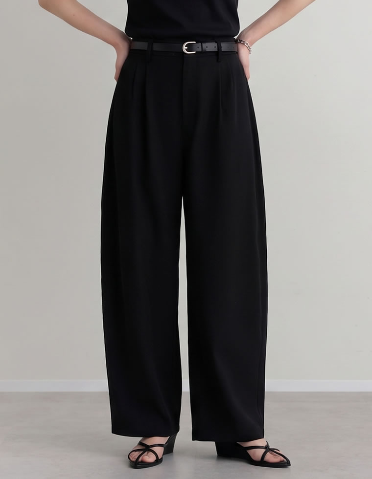 パンツ レディース カーブパンツ 低身長 高身長 ワイドパンツ スラックス バレルレッグ ポケットあり ウエストバッグゴム 体型カバー 春夏 | Re:EDIT | 01