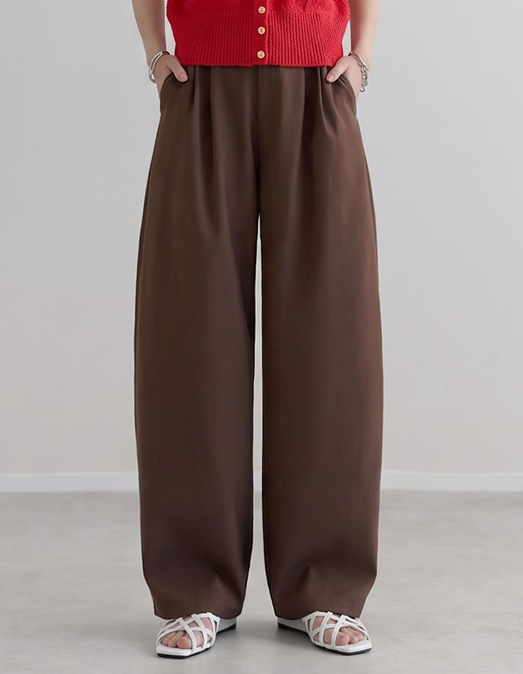 パンツ レディース カーブパンツ 低身長 高身長 ワイドパンツ スラックス バレルレッグ ポケットあり ウエストバッグゴム 体型カバー 春夏 | Re:EDIT | 04