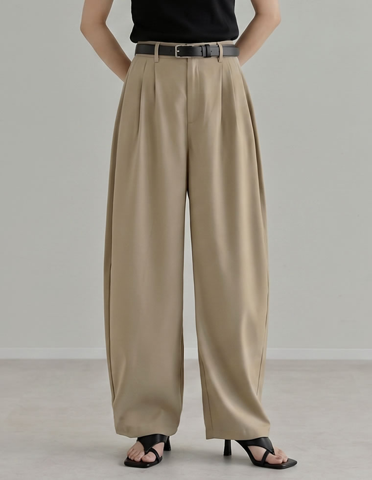 パンツ レディース カーブパンツ 低身長 高身長 ワイドパンツ スラックス バレルレッグ ポケットあり ウエストバッグゴム 体型カバー 春夏 | Re:EDIT | 03