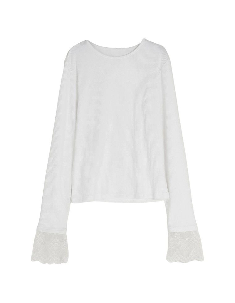 リブカットソーレーススリーブトップス