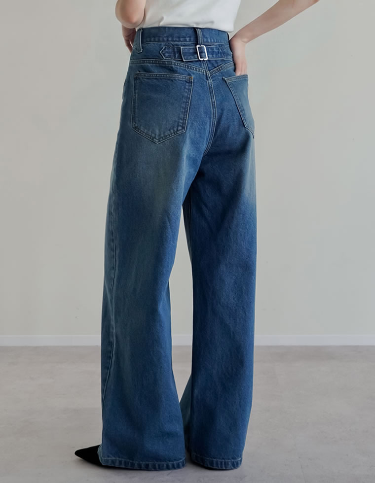 ワイドパンツ レディース パンツ デニム ワイド 低身長・高身長対応 バックル ジーンズ ジーパン ポケットあり 春夏 | Re:EDIT | 03