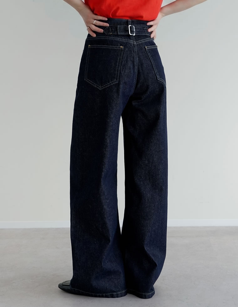 ワイドパンツ レディース パンツ デニム ワイド 低身長・高身長対応 バックル ジーンズ ジーパン ポケットあり 春夏 | Re:EDIT | 02