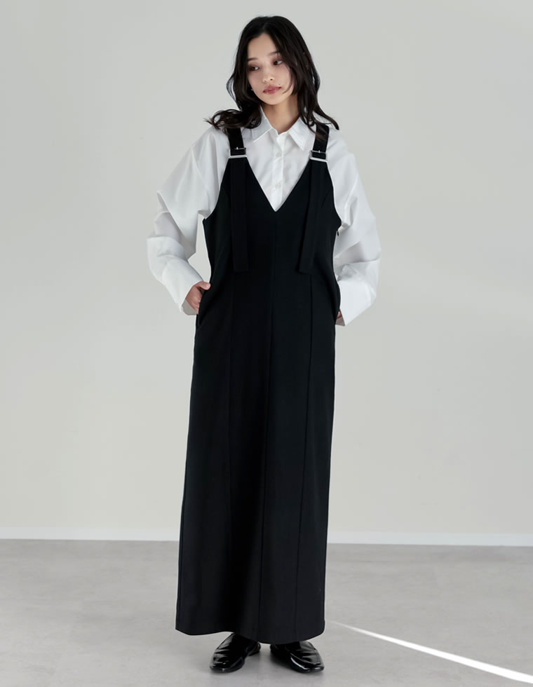 ジャンスカ ワンピース レディース 3色 低身長 高身長 ジャンパースカート 圧縮ウール 洗える 秋冬 | Re:EDIT | 01