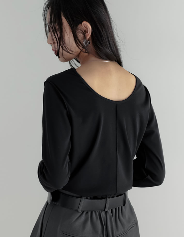 裏起毛 トップス レディース 6色 M/L/XL 長袖 防寒 インナー あったかインナー シャツ カットソー 前後2WAY 秋冬 | Re:EDIT | 01