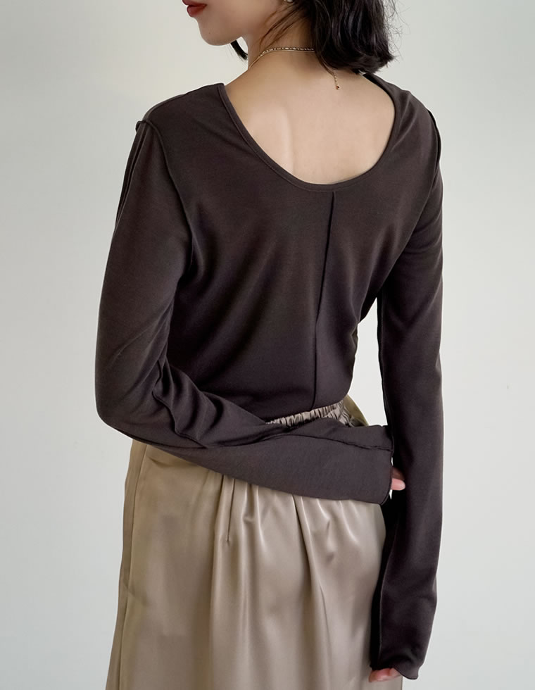 裏起毛 トップス レディース 6色 M/L/XL 長袖 防寒 インナー あったかインナー シャツ カットソー 前後2WAY 秋冬 | Re:EDIT | 04