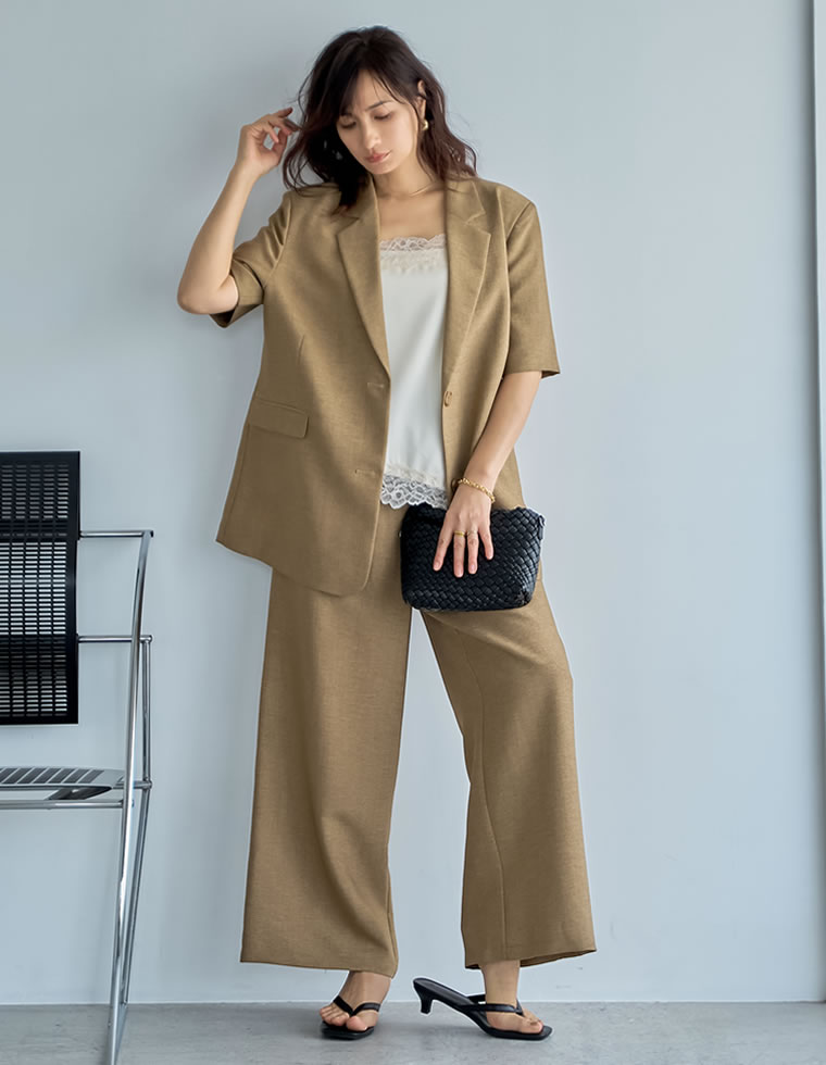ワイドパンツ レディース 4色 低身長 高身長 パンツ ドロスト セットアップ対応 ウエストゴム ポケットあり ドライタッチ 洗濯機で洗える 春夏 | Re:EDIT | 04