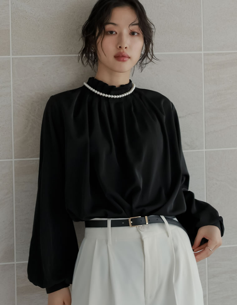 シャツ ブラウス トップス レディース 2色 M/L タックブラウス シアーブラウス ファスナー付き オケージョン セレモニー 春夏 [mb] | Re:EDIT | 01