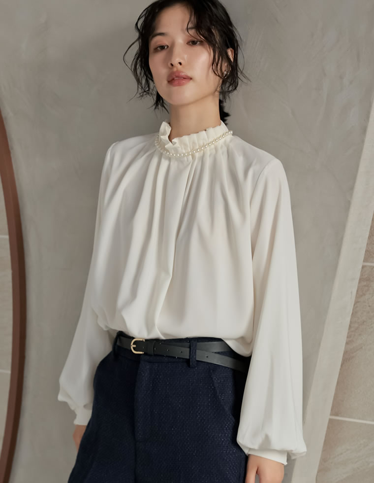 シャツ ブラウス トップス レディース 2色 M/L タックブラウス シアーブラウス ファスナー付き オケージョン セレモニー 春夏 [mb] | Re:EDIT | 02