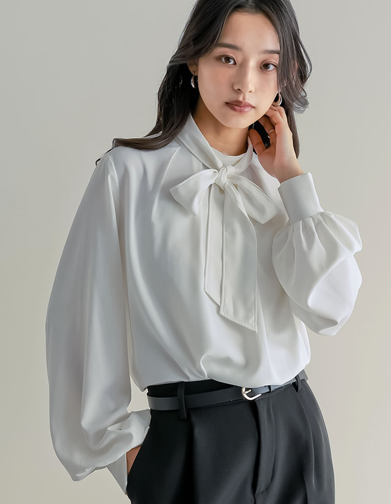 卒業式 母 服装 セレモニー シャツ ブラウス トップス レディース 3色 M/L ボウタイブラウス 取り外し可能 オケージョン 春夏 [mb] | Re:EDIT | 02