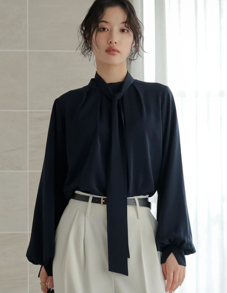 卒業式 母 服装 セレモニー シャツ ブラウス トップス レディース 3色 M/L ボウタイブラウス 取り外し可能 オケージョン 春夏 [mb] | Re:EDIT | 03