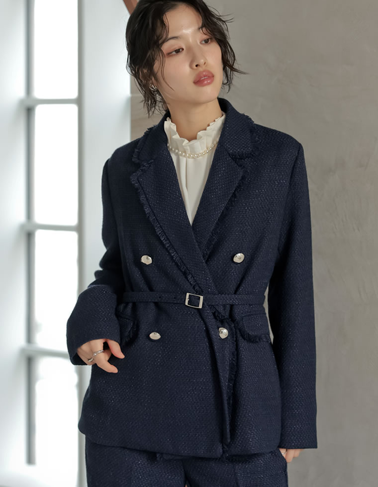 卒業式 母 服装 セレモニー ジャケット アウター レディース 3色 M/L テーラード ポケット付き 羽織り セットアップ対応 ベルト付き オケージョン 春夏 | Re:EDIT | 03