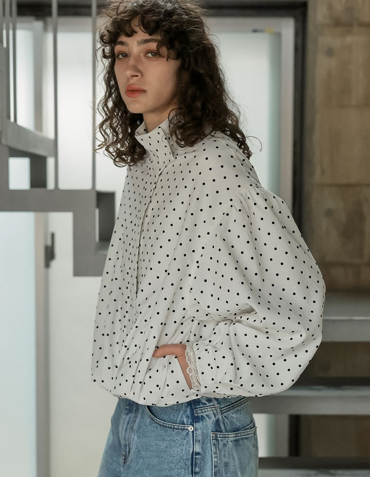 ブルゾン レディース アウター M/L 無地 ドット柄 バルーンシルエット ライトアウター ジャケット 体型カバー ポケットあり 春夏 | Re:EDIT | 01