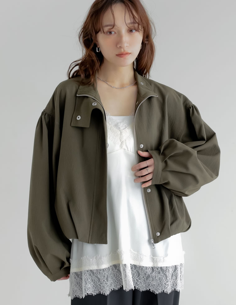 ブルゾン レディース アウター M/L 無地 ドット柄 バルーンシルエット ライトアウター ジャケット 体型カバー ポケットあり 春夏 | Re:EDIT | 05