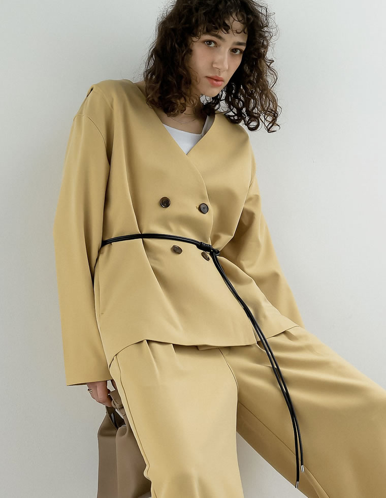 ジャケット アウター レディース 4色 M/L ノーカラー ベルト付き セットアップ対応 体型カバー ポケットあり 春夏 | Re:EDIT | 04