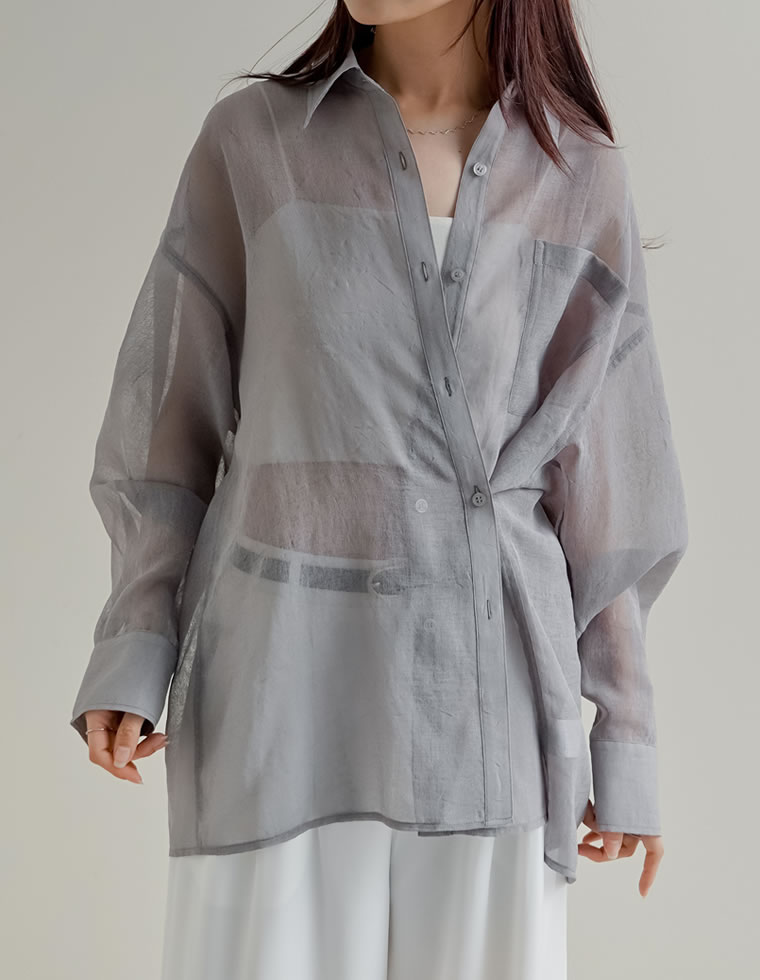 ブラウス レディース トップス シャツ M/L シアー 羽織り 2WAYシャツ 透け感 体型カバー 胸ポケット 春夏[mb] | Re:EDIT | 02