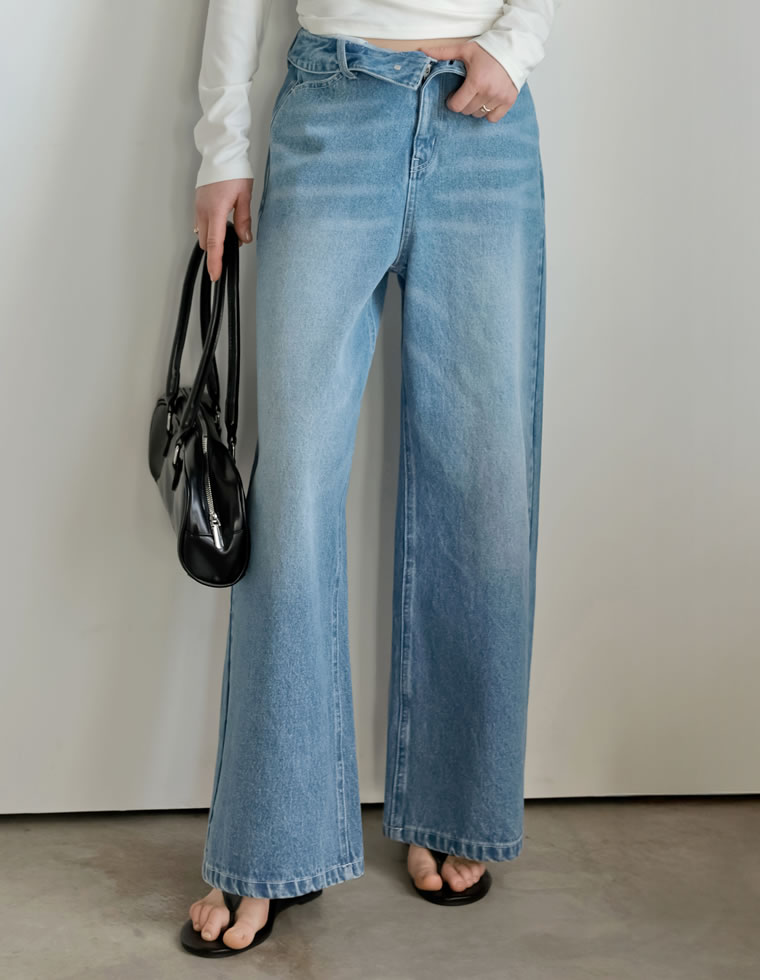 デニム レディース パンツ 低身長 高身長 ワイドデニム ジーンズ 折り返し 体型カバー バギーパンツ ポケットあり 春夏 | Re:EDIT | 03