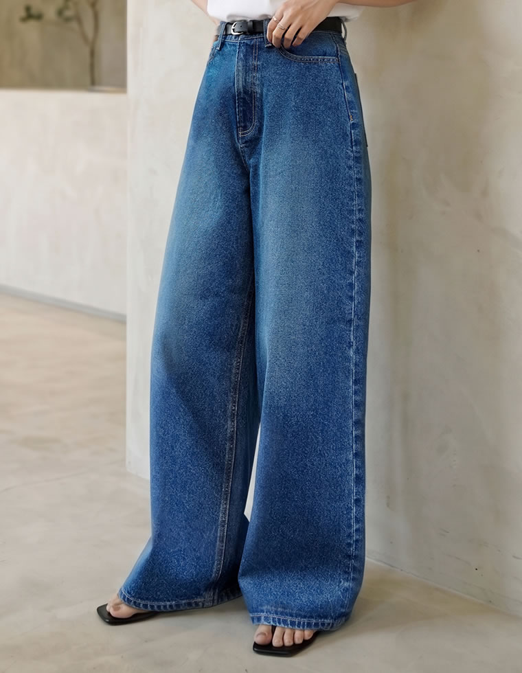 ワイドパンツ レディース デニム 低身長 高身長 ジーンズ ジーパン 体型カバー 綿100% ポケットあり 春夏 | Re:EDIT | 03