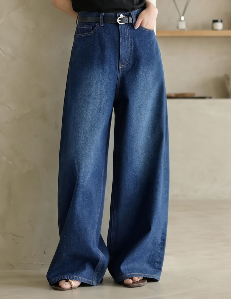 ワイドパンツ レディース デニム 低身長 高身長 ジーンズ ジーパン 体型カバー 綿100% ポケットあり 春夏 | Re:EDIT | 02