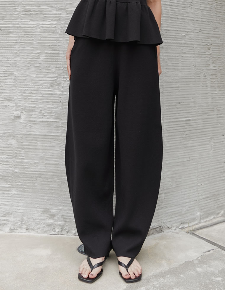 パンツ レディース ワイドパンツ カーブパンツ バレルパンツ 低身長 高身長 ニットパンツ ウエストゴム 体型カバー ポケットあり 2026春夏 | Re:EDIT | 01