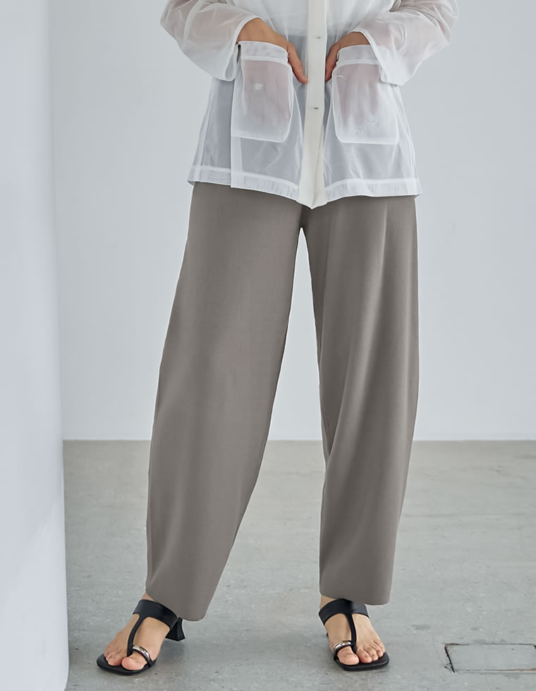 パンツ レディース ワイドパンツ カーブパンツ バレルパンツ 低身長 高身長 ニットパンツ ウエストゴム 体型カバー ポケットあり 2026春夏 | Re:EDIT | 04