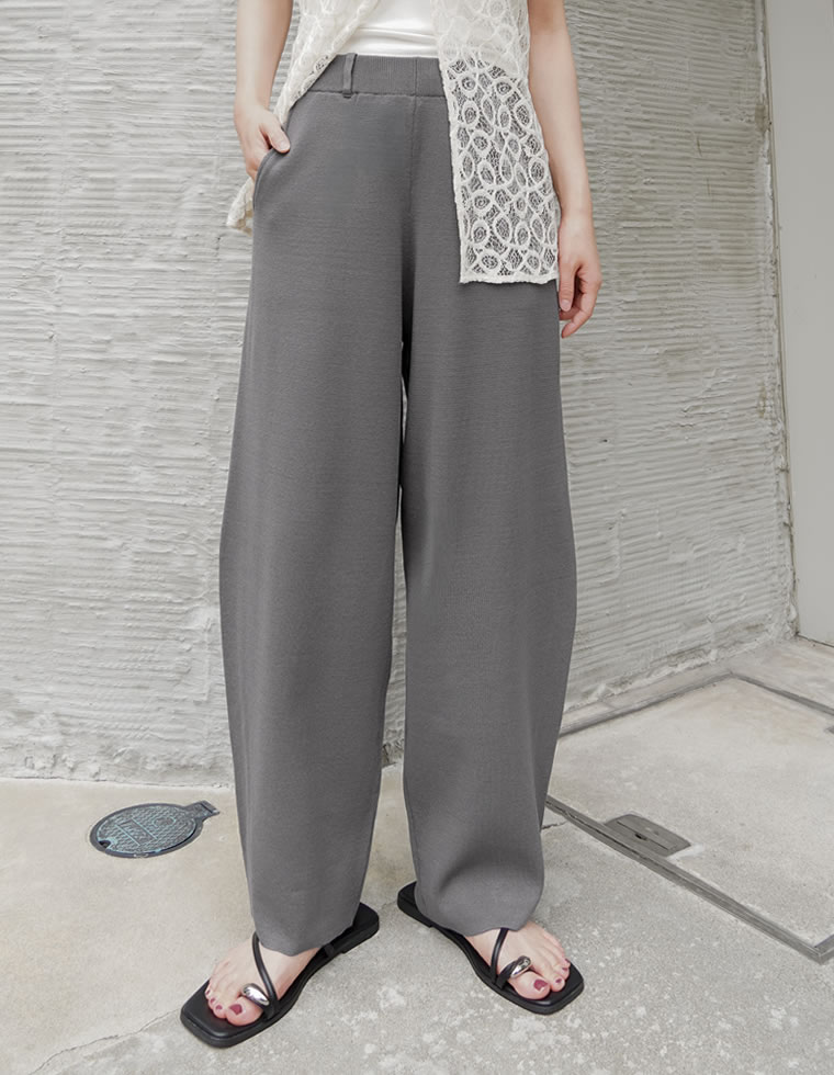 パンツ レディース ワイドパンツ カーブパンツ バレルパンツ 低身長 高身長 ニットパンツ ウエストゴム 体型カバー ポケットあり 2026春夏 | Re:EDIT | 03