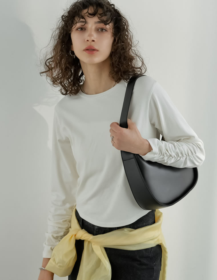 カットソー レディース トップス 袖シャーリング 洗える 接触冷感 レイヤード インナー 体型カバー 春夏[mb] | Re:EDIT | 02