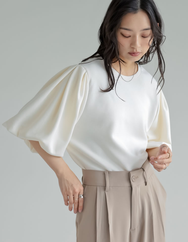 半袖 Tシャツ レディース トップス 4色 M/L カットソー 接触冷感 UVカット 洗濯機で洗える 伸縮性 体型カバー 春夏 | Re:EDIT | 02
