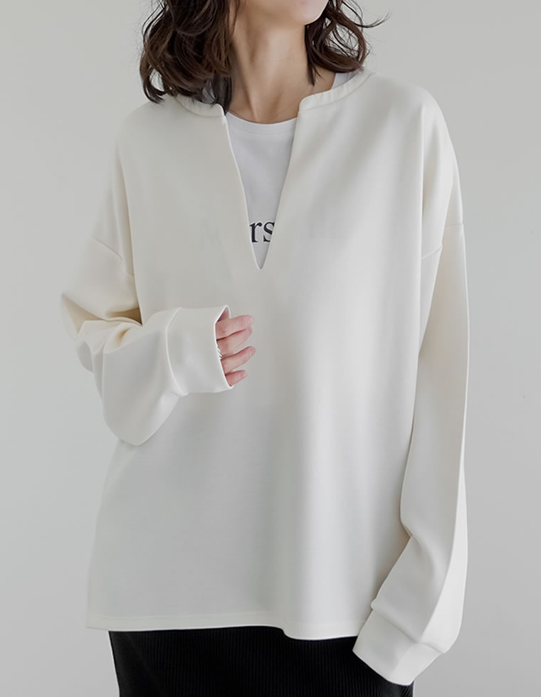 トップス カットソー レディース M/L 4色 プルオーバー マシュマロタッチ 体型カバー ポンチ 長袖 ストレッチ 接触冷感 UVカット 春夏 | Re:EDIT | 02