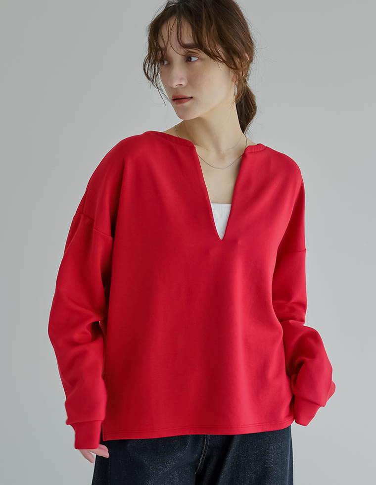 トップス カットソー レディース M/L 4色 プルオーバー マシュマロタッチ 体型カバー ポンチ 長袖 ストレッチ 接触冷感 UVカット 春夏 | Re:EDIT | 04