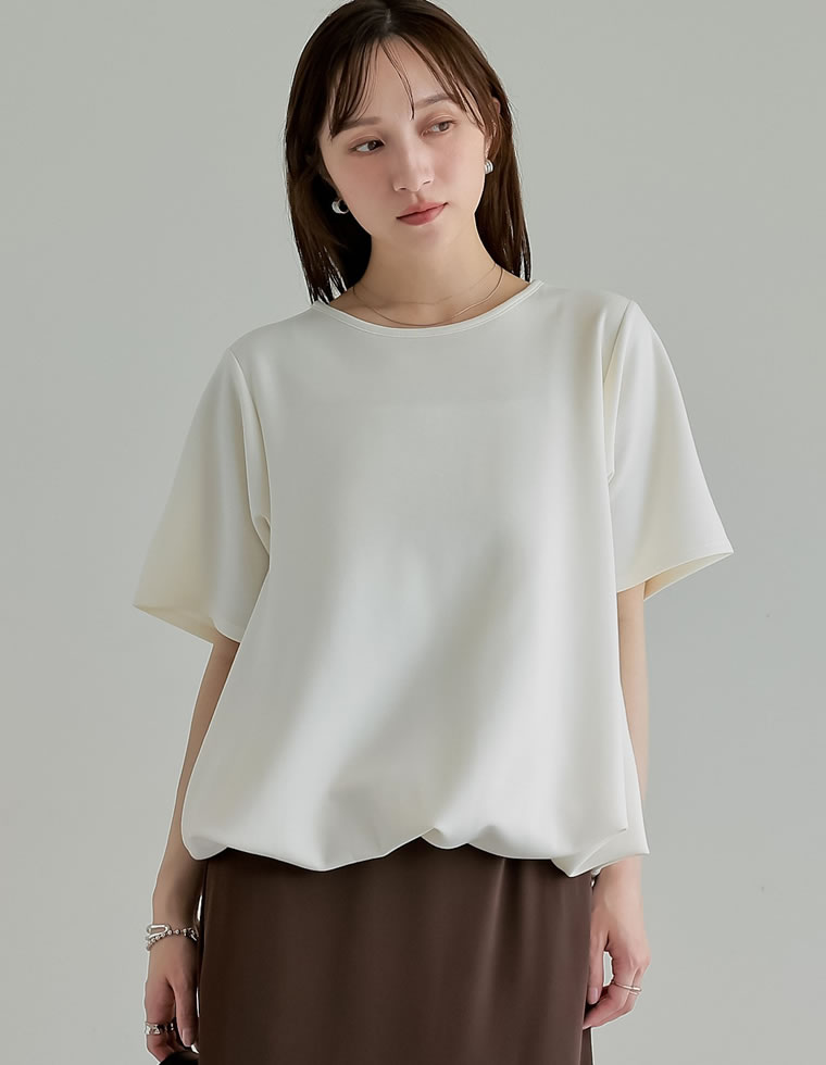 半袖 Tシャツ レディース トップス クロップド丈 裾絞り  バルーンシルエット 接触冷感 UVカット 洗濯機で洗える 体型カバー 春夏 | Re:EDIT | 02