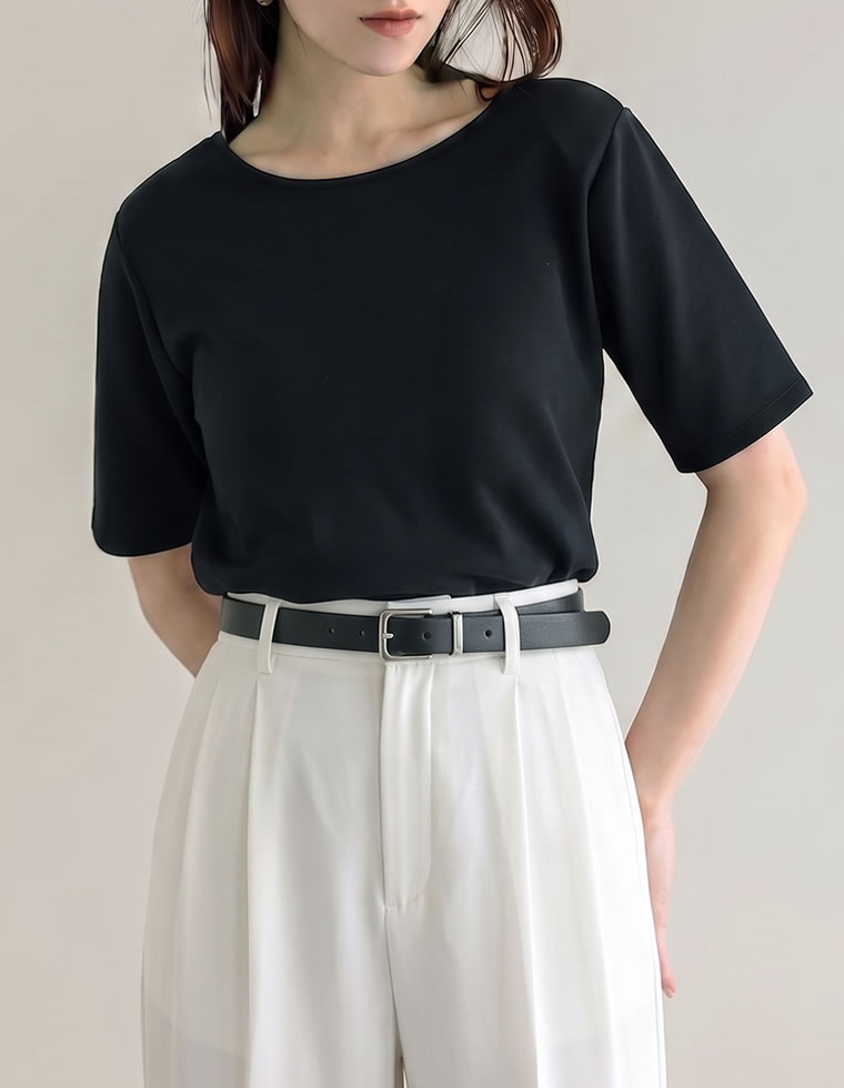 Tシャツ 半袖 レディース トップス M/L カットソー バックオープン 接触冷感 UVカット 洗濯可 アイロン不要 シンプル 春夏[mb] | Re:EDIT | 01