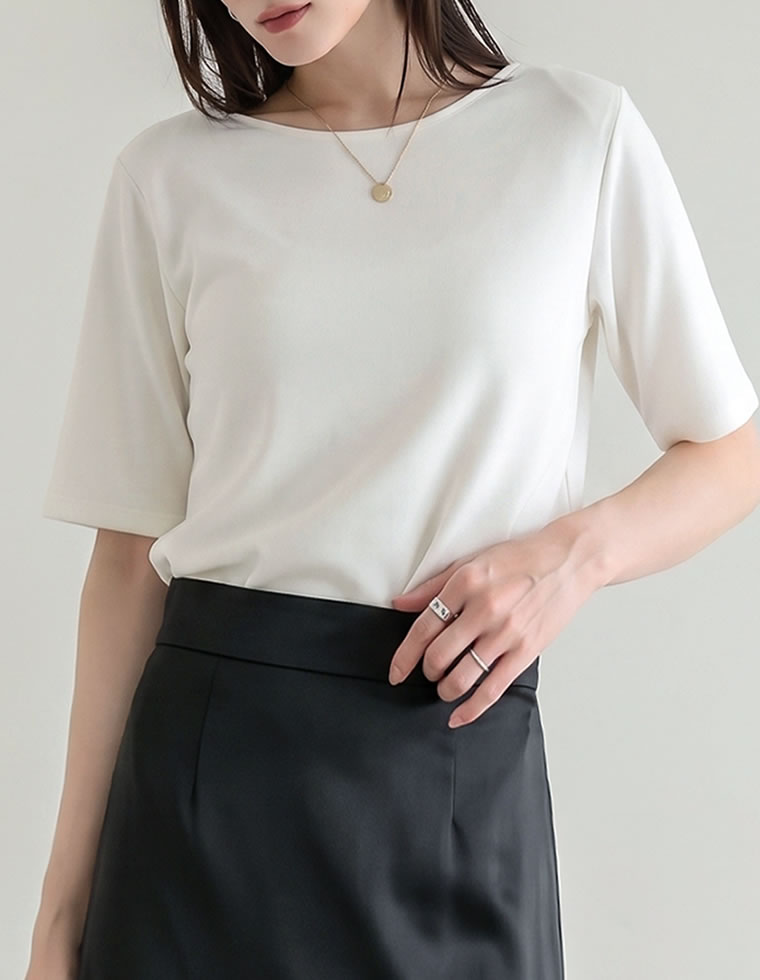 Tシャツ 半袖 レディース トップス M/L カットソー バックオープン 接触冷感 UVカット 洗濯可 アイロン不要 シンプル 春夏[mb] | Re:EDIT | 02
