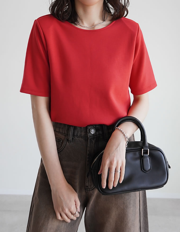 Tシャツ 半袖 レディース トップス M/L カットソー バックオープン 接触冷感 UVカット 洗濯可 アイロン不要 シンプル 春夏[mb] | Re:EDIT | 04