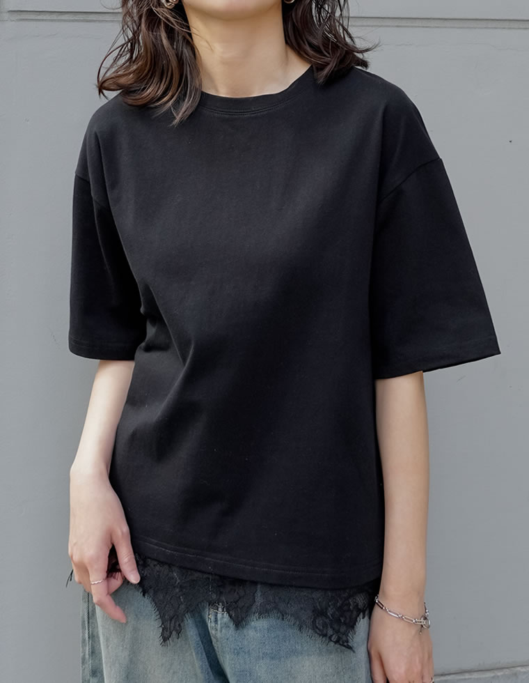 Re:EDIT（リエディ） 半袖 Tシャツ レディース トップス レース 裾