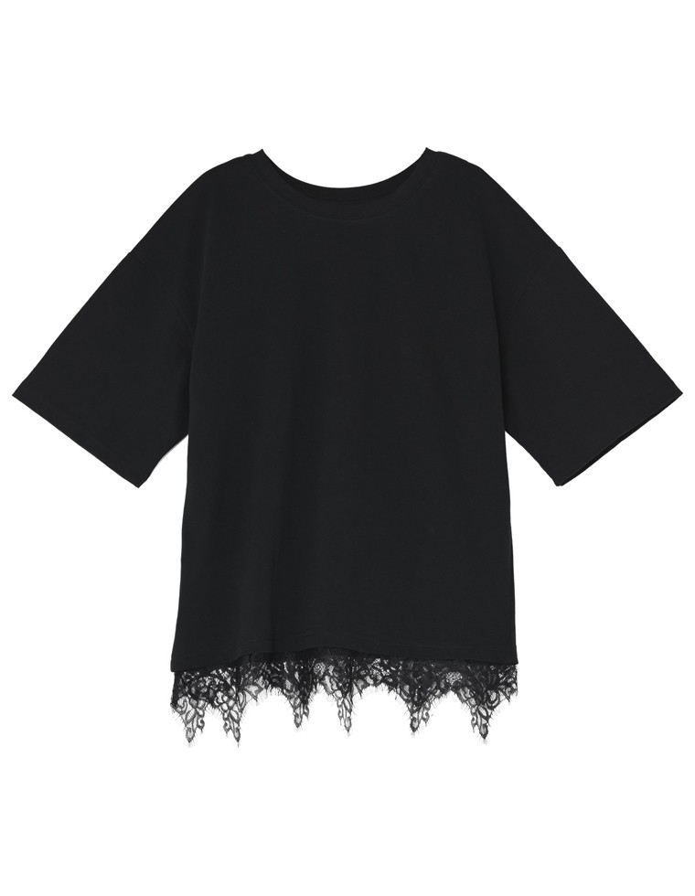 裾レースレイヤード風半袖Tシャツ