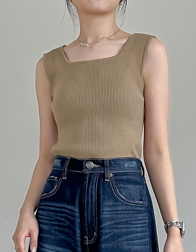 タンクトップ トップス レディース 2色 M/L ブラ紐隠し ニットタンクトップ インナー ブラが見えない ブラ紐が隠れる[mb] 返品交換不可 | Re:EDIT | 01