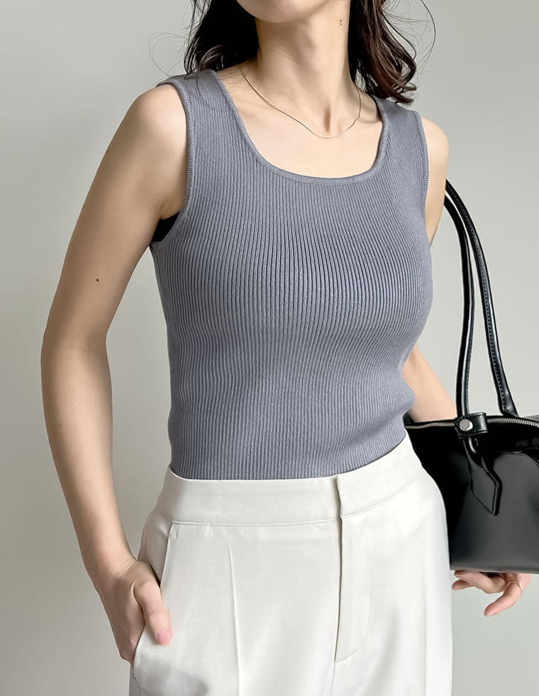 タンクトップ トップス レディース 2色 M/L ブラ紐隠し ニットタンクトップ インナー ブラが見えない ブラ紐が隠れる[mb] 返品交換不可 | Re:EDIT | 02