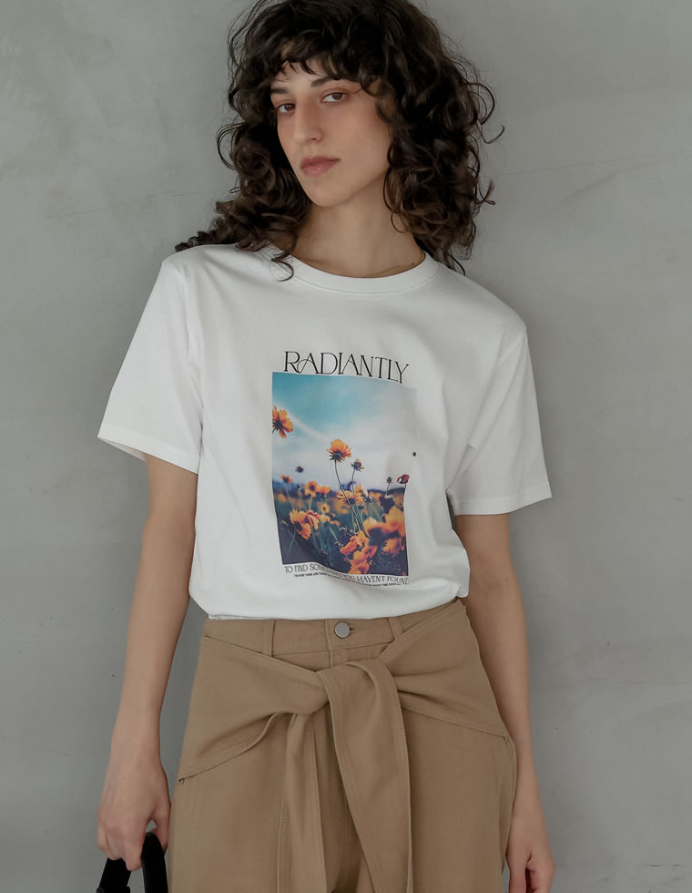 Tシャツ 半袖 カットソー レディース トップス M/L 丸首 綿混 接触冷感 涼感 UVカット 紫外線対策 シワになりにくい プリント 春夏 | Re:EDIT | 02