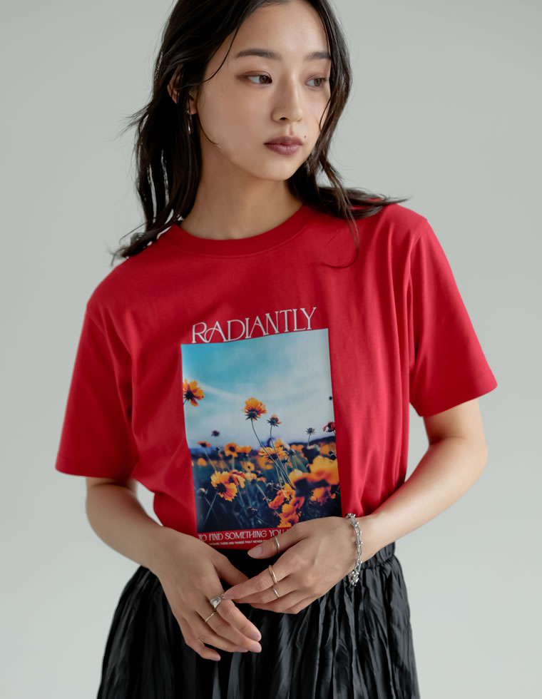 Tシャツ 半袖 カットソー レディース トップス M/L 丸首 綿混 接触冷感 涼感 UVカット 紫外線対策 シワになりにくい プリント 春夏 | Re:EDIT | 05