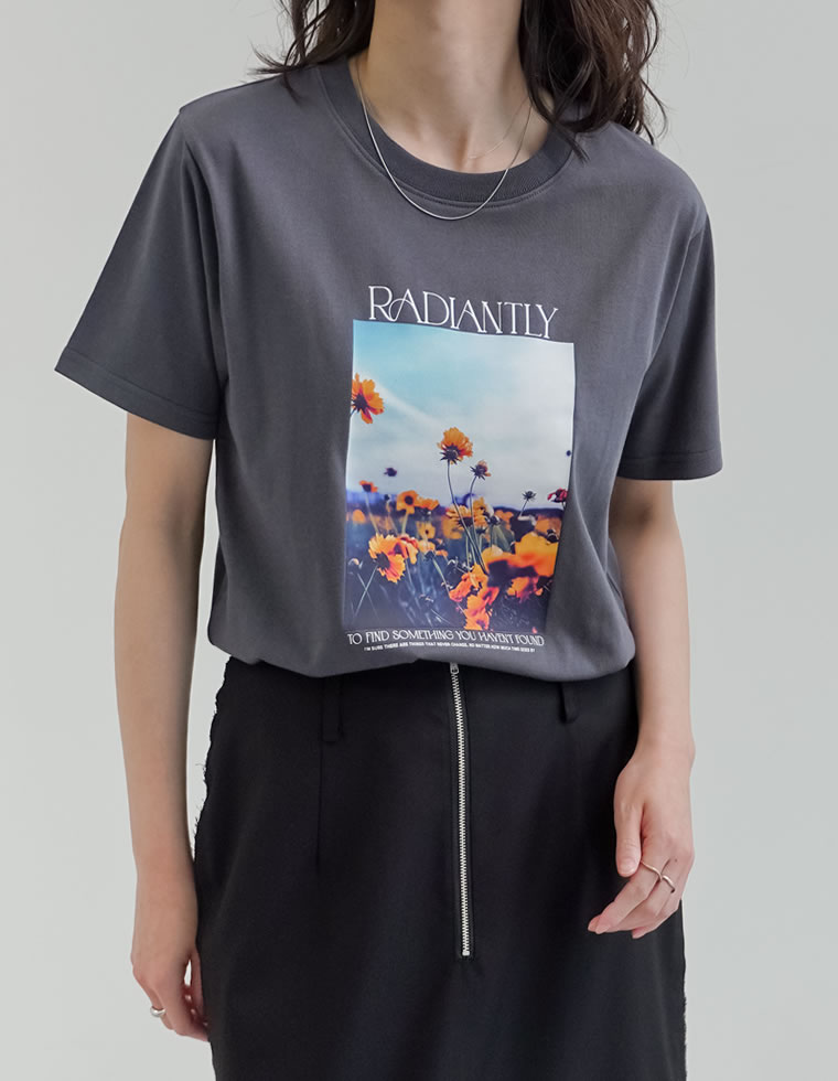 Tシャツ 半袖 カットソー レディース トップス M/L 丸首 綿混 接触冷感 涼感 UVカット 紫外線対策 シワになりにくい プリント 春夏 | Re:EDIT | 03